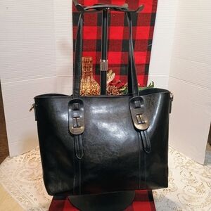 Elegant Black Leather Tote Bag